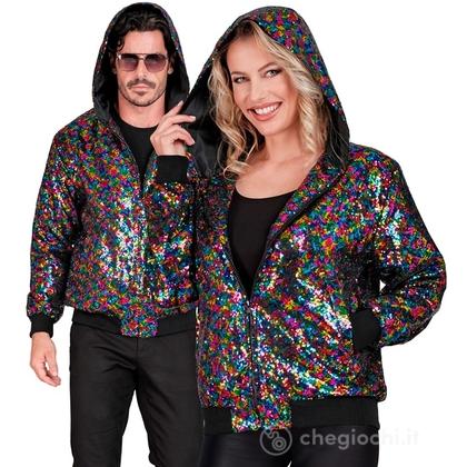 Bomber Con Cappuccio Party Fashion (bomber con cappuccio in paillettes multicolore) XXL  -  Adulto Unisex - Showtime,  Showgirls e Showmen, Disco, Fes
