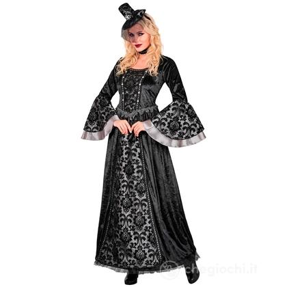 Contessa Dark (vestito, sottogonna a cerchio, girocollo, mini cappello con velo) S - Costume Adulto Donna - Nobili e Reali, Halloween, Personaggi Goti