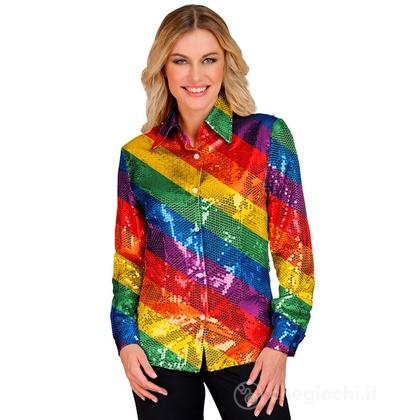 Camicia Party Fashion (camicia in paillettes arcobaleno) L/XL -  Adulto Donna - Showtime,  Showgirls e Showmen, Disco, Festivals, Party Fashion, Feste
