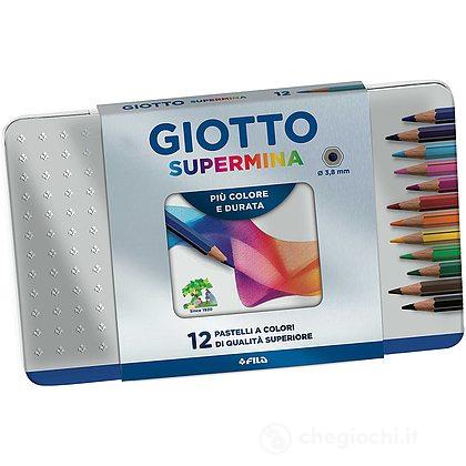 Supermina Giotto 18 Pastelli Giotto Supermina 12 Pezzi - Porpora, Esagonali Con Nucleo Extra Large Pastelli Facilmente Temperabili