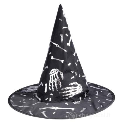 Cappello Strega Tessuto Plastificato Nero Con Stampe Argento H.Cm.34