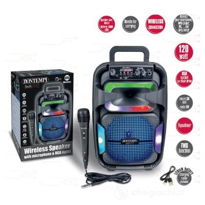Amplificatore Wireless Con Microfono Dinamico, Effetti Luminosi, Regolatore Alti E Bassi, Funzione Tws Ed Effetto Eco (491030)
