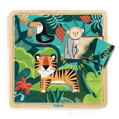 Larsen FH24 Puzzle Incorniciato Giungla Asiatica, 20 Pezzi A Forma Di Animale, Per Bambini, Educativo