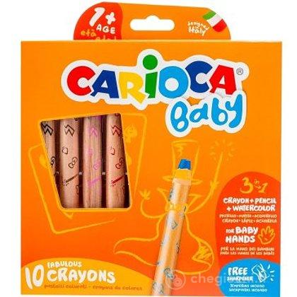10 Pastelli Colorati 3 In 1 (Cera Matita E Acquerello) Carioca Baby
