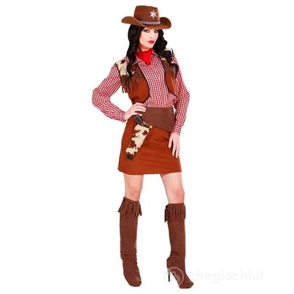 Cowgirl (camicia, gilet, gonna, cintura con fondina, copristivali, bandana) XS - Costume Adulto Donna - Wild West