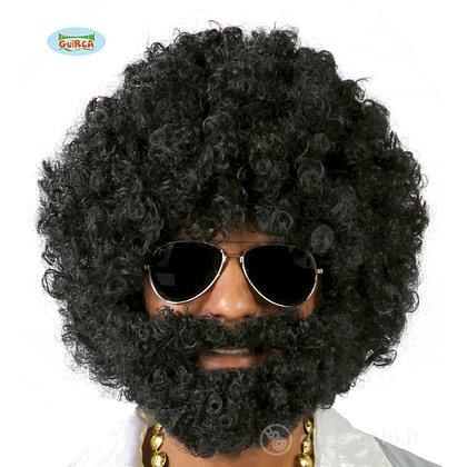 Parrucca Nera Riccia Afro Corta Con Barba (4869)