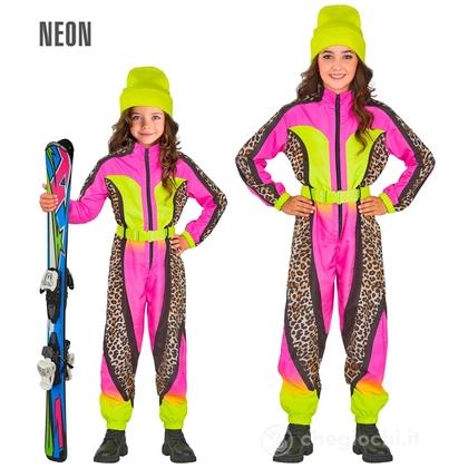 Tuta Da Sci Animalier Leopardo Rosa-Giallo Fluorescente (tuta, cintura) 164 cm / 14-16 anni -  Bimba -