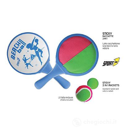 Coppia racchette stiky doppio uso: velcro + legno con 2 palline (704100026)