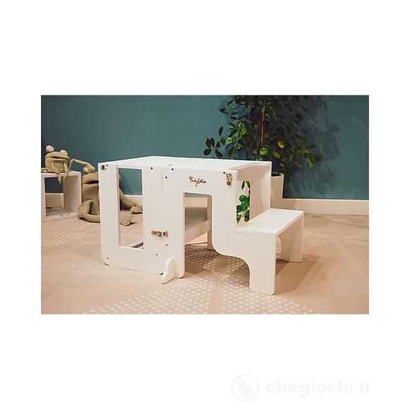 Torre Montessori 2 in 1 - Bianco - Convertibile in Tavolo+Sedia