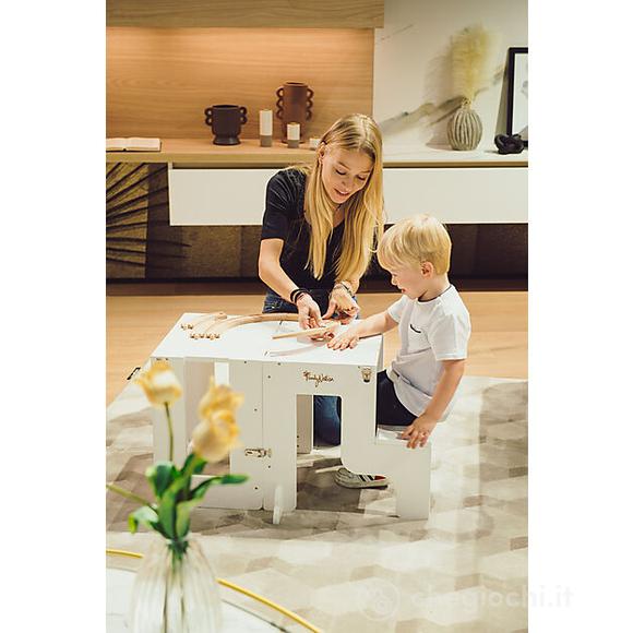 Torre Montessori 2 in 1 - Bianco - Convertibile in Tavolo+Sedia