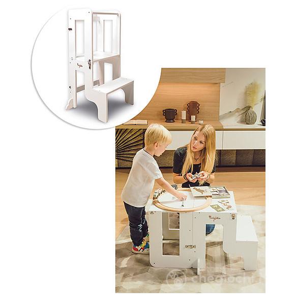Torre Montessori 2 in 1 - Bianco - Convertibile in Tavolo+Sedia