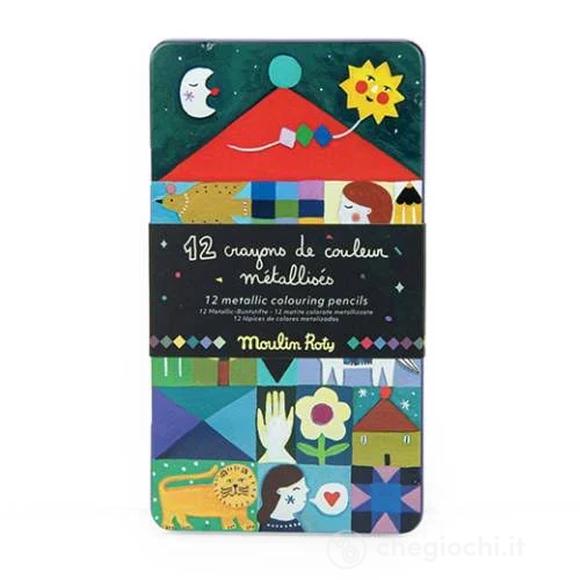 Scatola Metallo 12 Matite Colorate Metallizzate Les Comètes Filantes