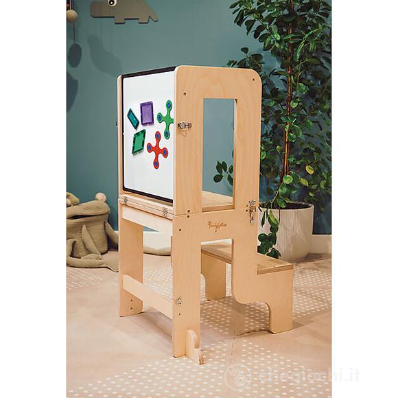 Torre Montessori 3 in 1 in legno con Lavagna - Tavolo e Sedia