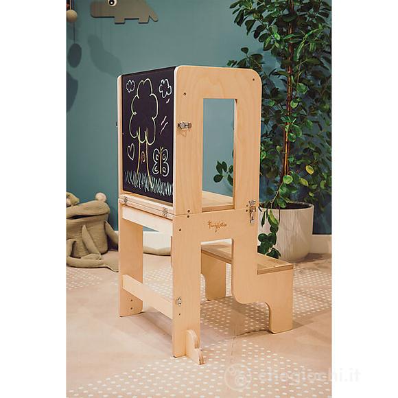 Torre Montessori 3 in 1 in legno con Lavagna - Tavolo e Sedia