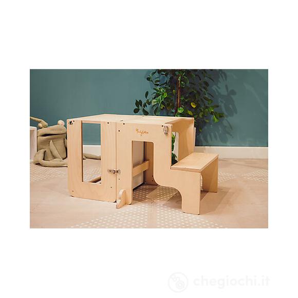 Torre Montessori 3 in 1 in legno con Lavagna - Tavolo e Sedia