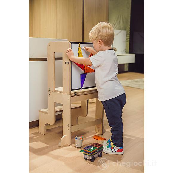 Torre Montessori 3 in 1 in legno con Lavagna - Tavolo e Sedia