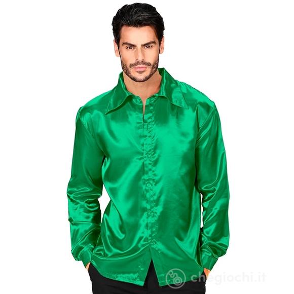 Camicia Disco Anni 70 Verde in raso XL -  Adulto Uomo - Anni '70 - Disco Fever