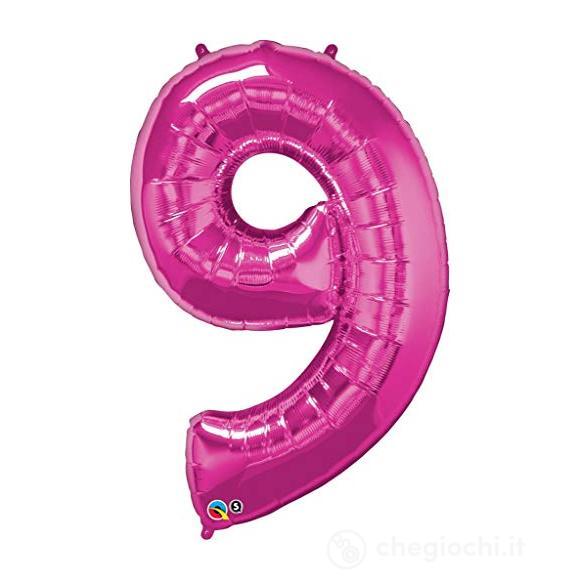 Palloncino Mylar 40 (100cm) Numero 9 Fuxia