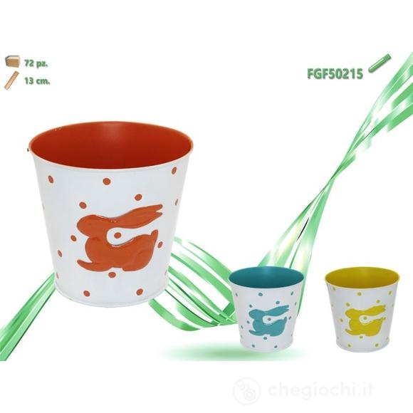 Vaso Tondo Latta Con Coniglietto 13cm Ass.to (450215)