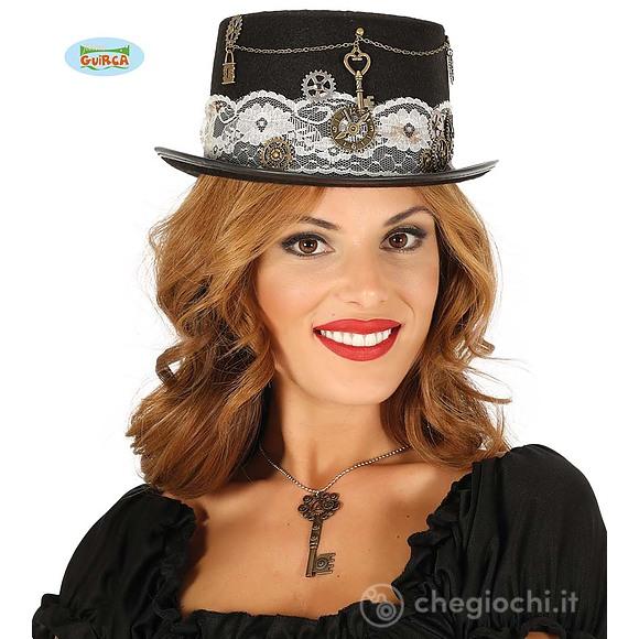 Cilindro In Feltro Nero Gotico Veneziano Donna Dama Steampunk (13025)