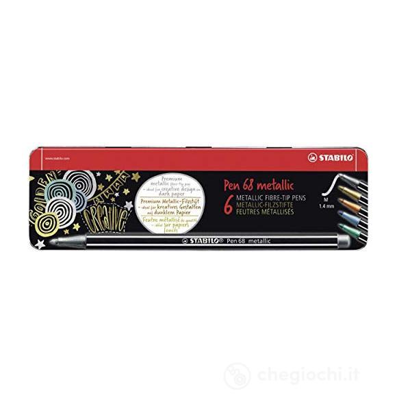 Stabilo Pen 68 Metallic Scatola Metallo Da 6 Pz.In 5 Col.2 Argento