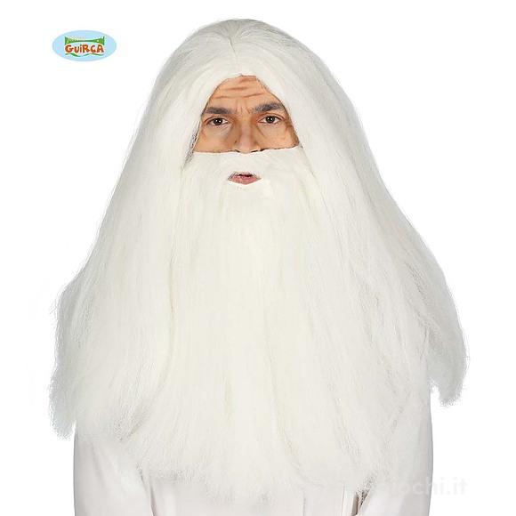 Parrucca Bianca Lunga Liscia Con Barba (4039)