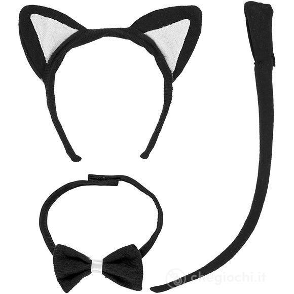 Set travestimento Gatto (orecchie, farfallino, coda)