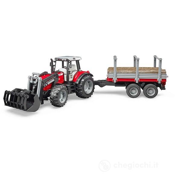 Trattore Massey Ferguson con Forcella e rimorchio di Trasporto di Legno
