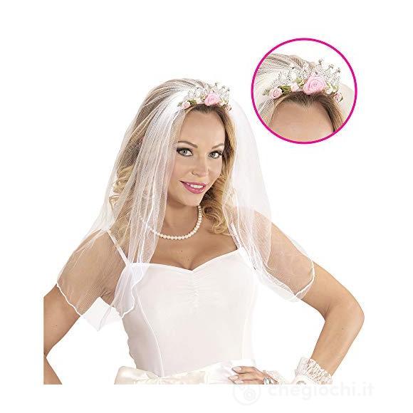 Velo Sposa Addio al Nubilato - Cerchietto con rose e diamanti (07063)