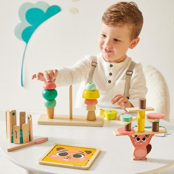 Box Giocattoli - Set giochi 4 in 1 - 36 Mesi Giocattoli Multisensoriali con Puzzle e attività Manuali per Bambini(J04066)