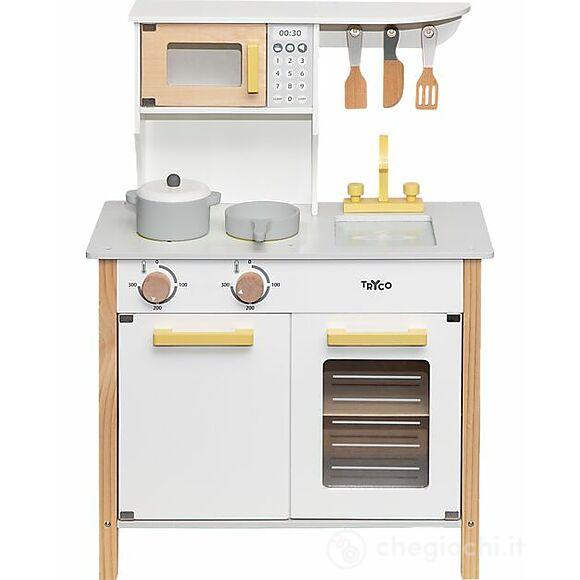 Cucina Giocattolo In Legno - Bianco/Oro - Colori Ad Acqua Atossici