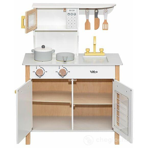 Cucina Giocattolo In Legno - Bianco/Oro - Colori Ad Acqua Atossici