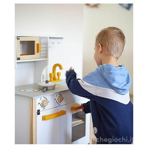 Cucina Giocattolo In Legno - Bianco/Oro - Colori Ad Acqua Atossici