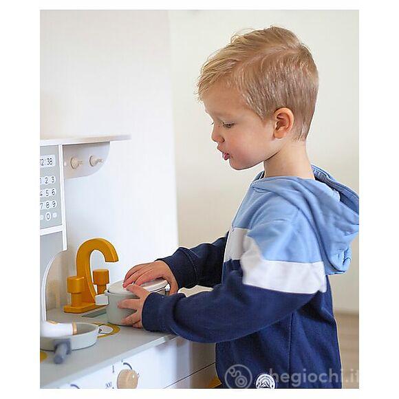 Cucina Giocattolo In Legno - Bianco/Oro - Colori Ad Acqua Atossici