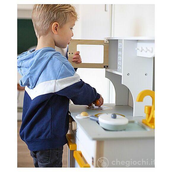Cucina Giocattolo In Legno - Bianco/Oro - Colori Ad Acqua Atossici
