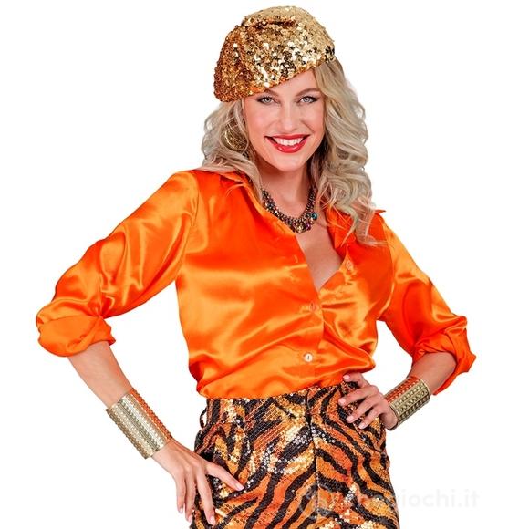 Camicia Disco Anni 70 Arancione in raso L -  Adulto Donna - Disco, Anni '70 - Disco Fever