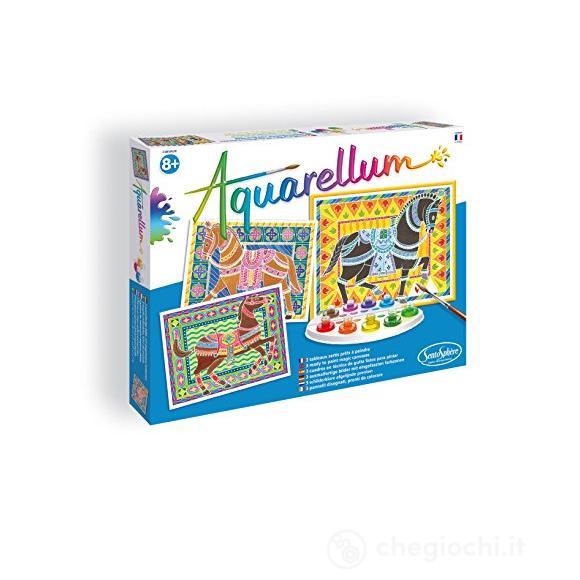 Sentosphere 3906090 - Set per dipingere con acquerelli e 3 Disegni da colorare, Tema: Cavalli