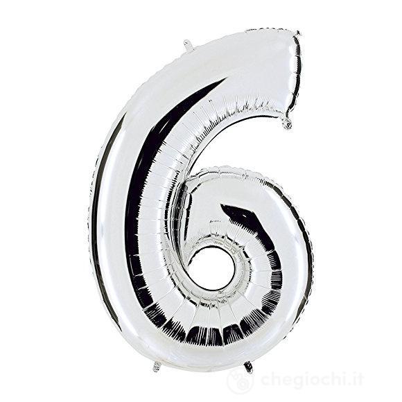 Palloncino Mylar 40 (100cm) Numero 6 Silver (Argento)