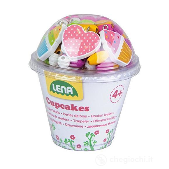 Set Perle In Legno Cupcake, Rosa