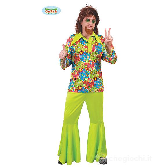 Costume Verde Fiorato Uomo Anni 60 Figlio Dei Fiori Hippie Taglia Xl (88153)