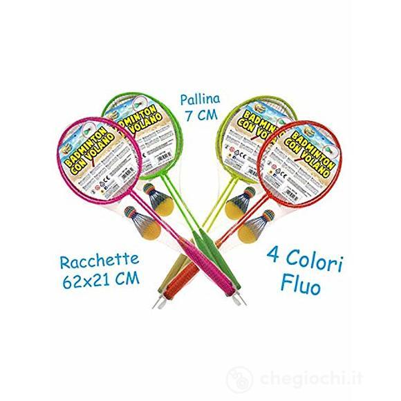 2 Racchette Badminton Fluo con Volano e Pallina in spugna
