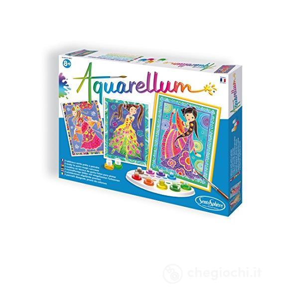 Sentosphere Aquarellum GM3906330 - Set per dipingere con acquerelli con 3 Disegni da colorare, Tema: Ragazze Glamour
