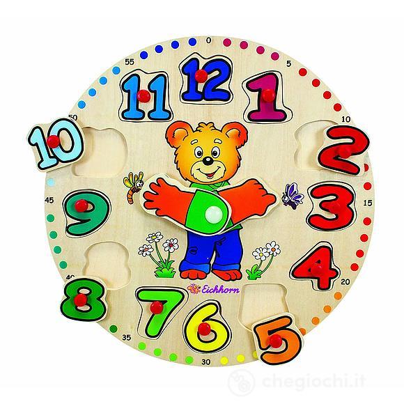 Puzzle orologio con orsetto in legno (100005456)