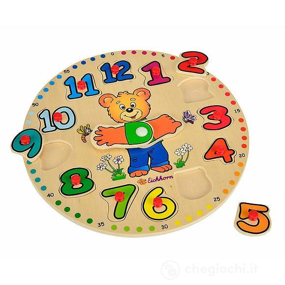 Puzzle orologio con orsetto in legno (100005456)