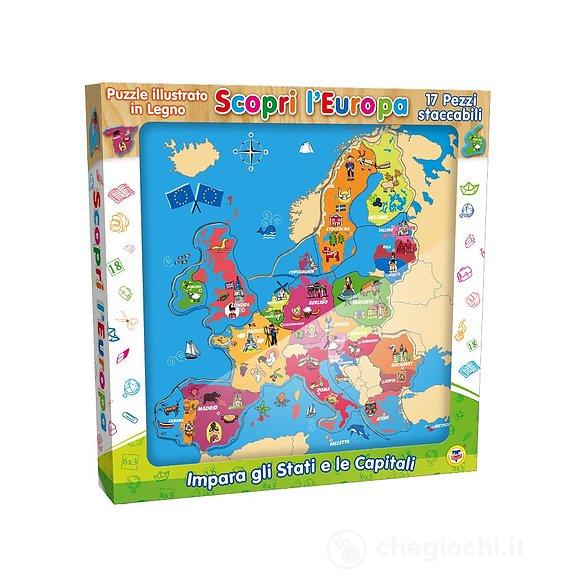 Puzzle illustrato in legno Scopri L'europa  17 Pz Staccabili