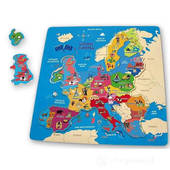 Puzzle illustrato in legno Scopri L'europa  17 Pz Staccabili