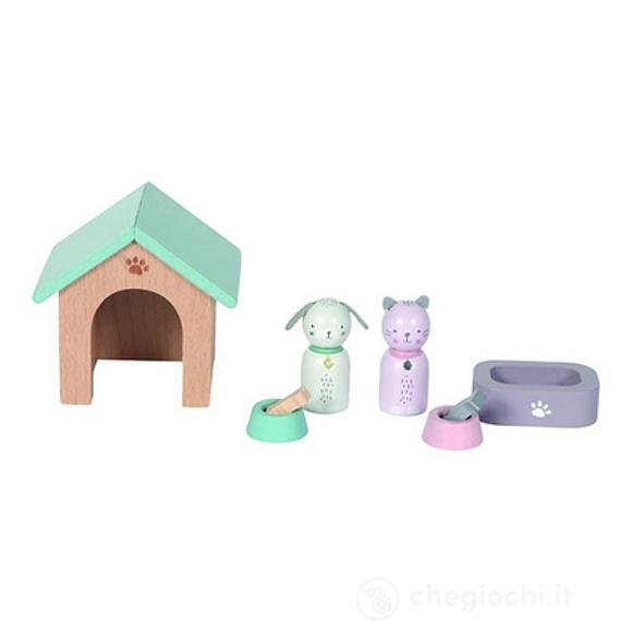 Playset cuccioli Casa delle bambole in legno - 8 pezzi (LD4475)