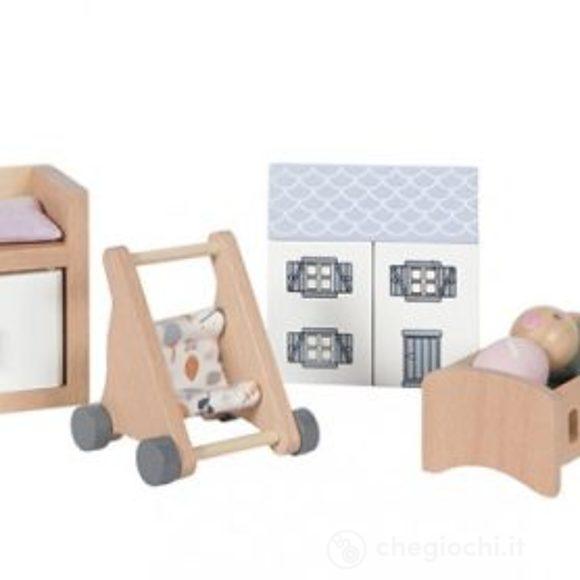 Nursery Casa delle bambole in legno - 11 pezzi (LD4477)