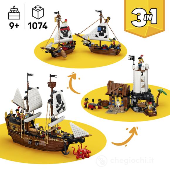 LEGO Creator 3in1 31387 Iconica Nave da Pirata, Giocattolo Trasformabile in Castello o in 2 Barche Gemelle, Regalo Bambini 9+