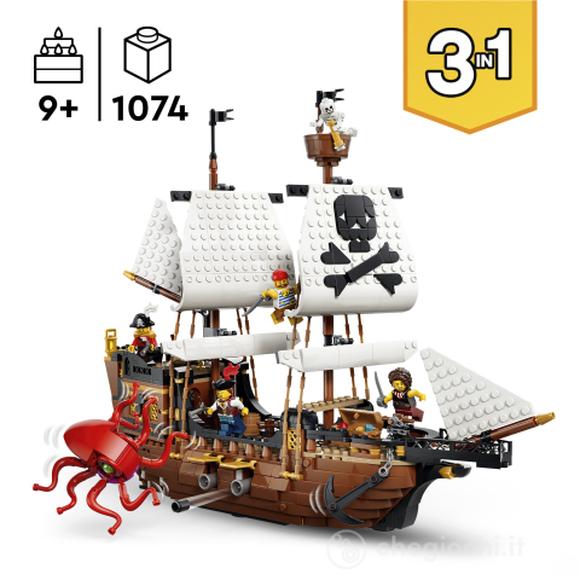 LEGO Creator 3in1 31387 Iconica Nave da Pirata, Giocattolo Trasformabile in Castello o in 2 Barche Gemelle, Regalo Bambini 9+